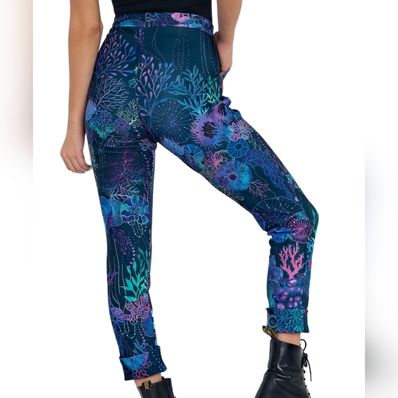 Blackmilk Floral Coral Blue Rainbow Ocean Cuffed Pants Size Large - Picture 3 of 13